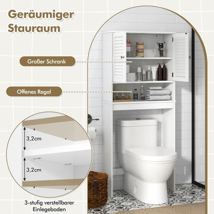 Freestanding Toilet Shelf with Double Door & Adjustable Shelves Bathroom Shelf White