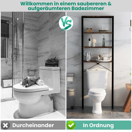 Freestanding Toilet Shelf with Metal Frame & Anti-tip 4 Tier Bathroom Shelf