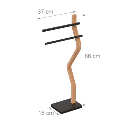 Freestanding Towel Rack, 2-Bar, Bent Wooden Frame