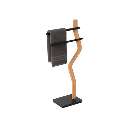 Freestanding Towel Rack, 2-Bar, Bent Wooden Frame