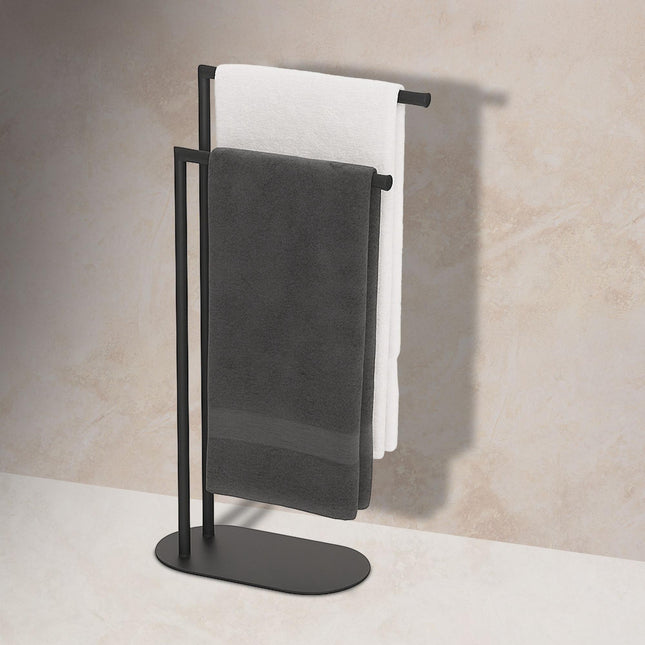 Freestanding Towel Rack, 2-Bar Matte Metal Bathroom