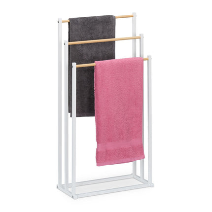 Freestanding Towel Rack, 3 Rails, Metal/Wood Finish