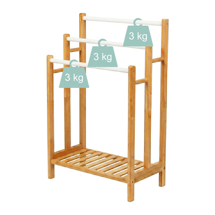 Freestanding Towel Rack, Bamboo And Steel, 3 Bars, Shelf