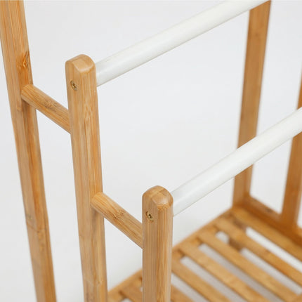 Freestanding Towel Rack, Bamboo And Steel, 3 Bars, Shelf