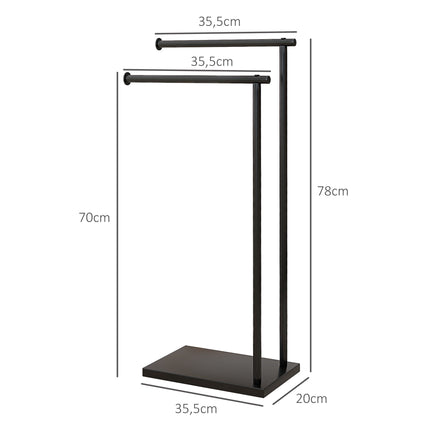 Freestanding Towel Rack with 2 Bars, Black Metal 35.5x20x78 cm
