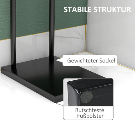 Freestanding Towel Rack with 2 Bars, Black Metal 35.5x20x78 cm