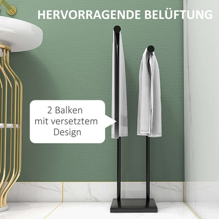 Freestanding Towel Rack with 2 Bars, Black Metal 35.5x20x78 cm