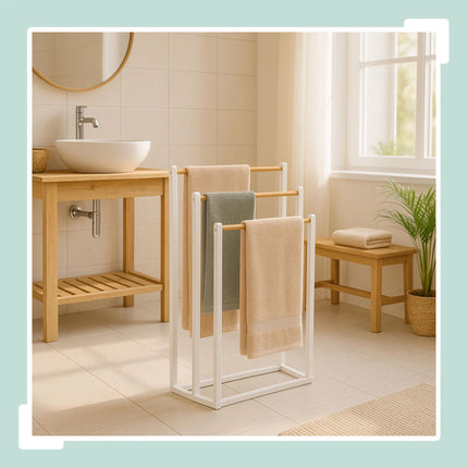 Freestanding Towel Rack with 3 Bamboo Rods