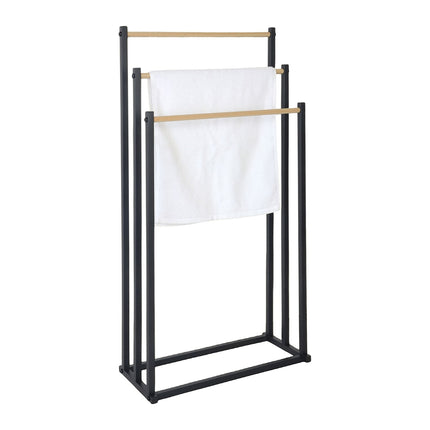 Freestanding Towel Rack with 3 Rails – Metal & Wood Finish