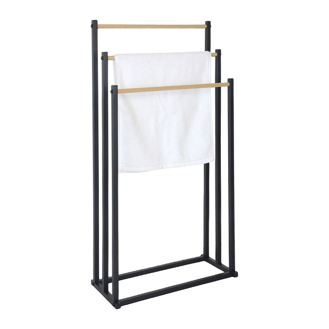 Freestanding Towel Rack with 3 Rails – Metal & Wood Finish