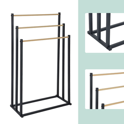 Freestanding Towel Rack with 3 Rails – Metal & Wood Finish