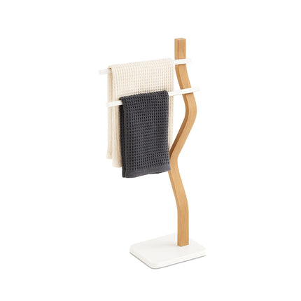Freestanding Towel Stand with 2 Bars, Wood Frame