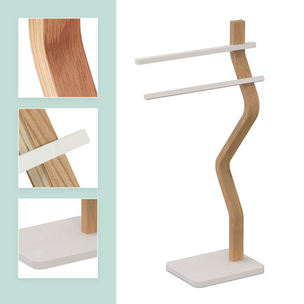 Freestanding Towel Stand with 2 Bars, Wood Frame