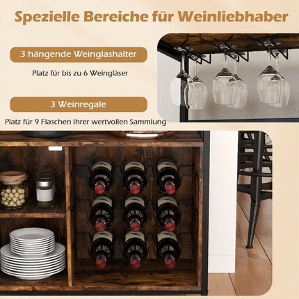 Freestanding Wine Cabinet with Removable Rack & Glass Holder