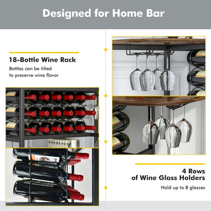 Freestanding Wine Rack Table, 18-Bottle, Glass Holder