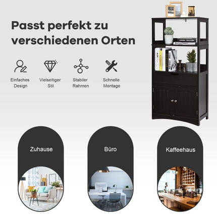 Freestanding bathroom cabinet with 2 doors & 3 open shelves & drawer tall cabinet black