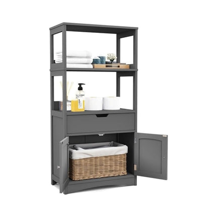 Freestanding bathroom cabinet with 2 doors & 3 open shelves & drawer tall cabinet gray