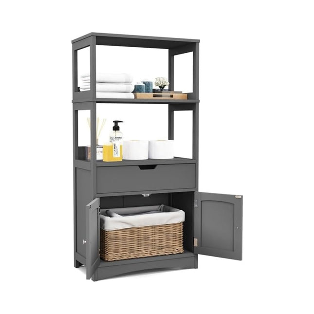 Freestanding bathroom cabinet with 2 doors & 3 open shelves & drawer tall cabinet gray
