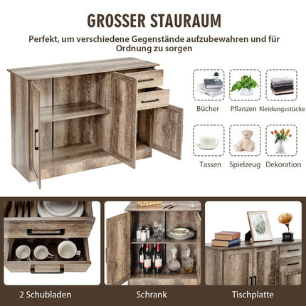 Freestanding buffet cabinet with 2 drawers, 3 doors and 1 adjustable shelf gray