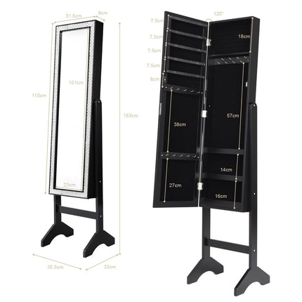 Freestanding jewelry cabinet with full-length mirror jewelry shelf 35.5 × 33 × 153 cm black