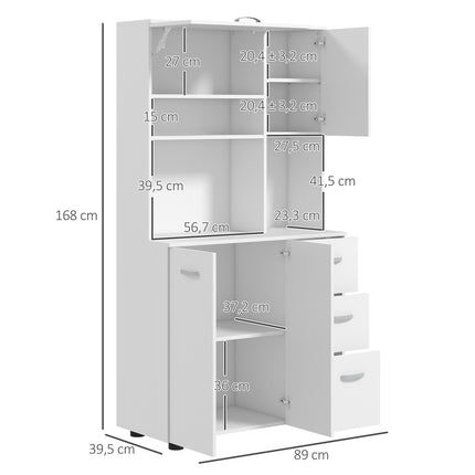 White Freestanding Kitchen Cabinet, 89x39.5x168 cm, MDF