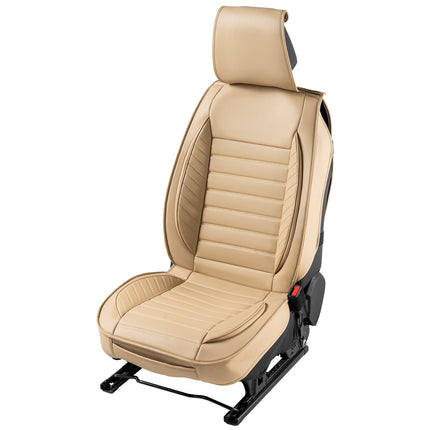 Front Car Seat Covers 2-Pack, Faux Leather, Beige
