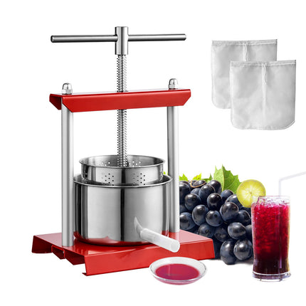 Fruit Wine Press 3L, Stainless Steel, Manual T-Handle