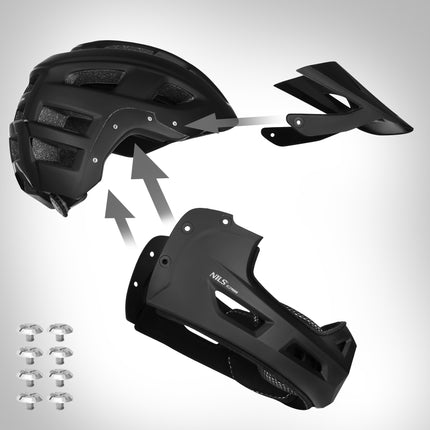 Full-Face Helmet, Black, Detachable Chin Guard, L 58–61 cm