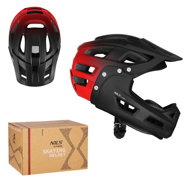 Full-Face Helmet, Size M 56-58 cm, Detachable Chin Guard, Red