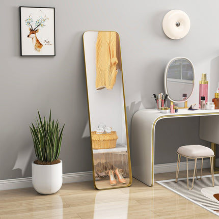 Full-Length Mirror, Freestanding Tilt, Gold Metal Frame, 160x40 cm