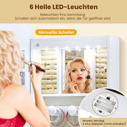 Full-Length Mirror Jewelry Cabinet with LED Lights