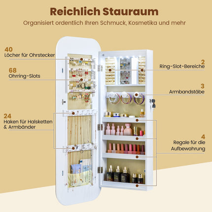 Full-Length Mirror Jewelry Cabinet with LED Lights