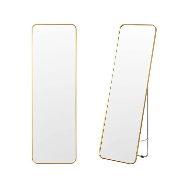Full-Length Mirror – Wall-Mount Or Freestanding, Gold Steel