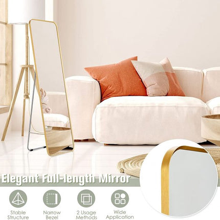 Full-Length Mirror – Wall-Mount Or Freestanding, Gold Steel
