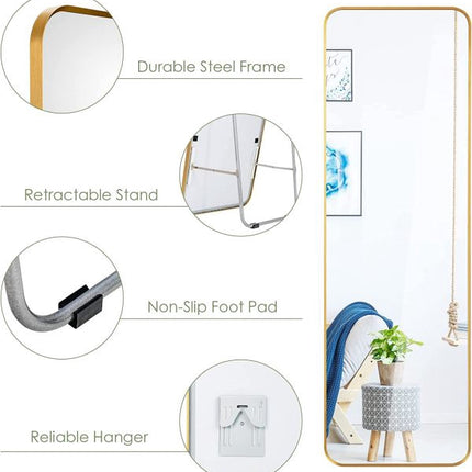 Full-Length Mirror – Wall-Mount Or Freestanding, Gold Steel