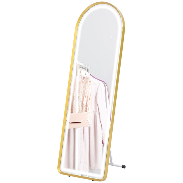 LED Full Length Mirror, Dimmable Wardrobe Mirror, Touch Switch, Gold