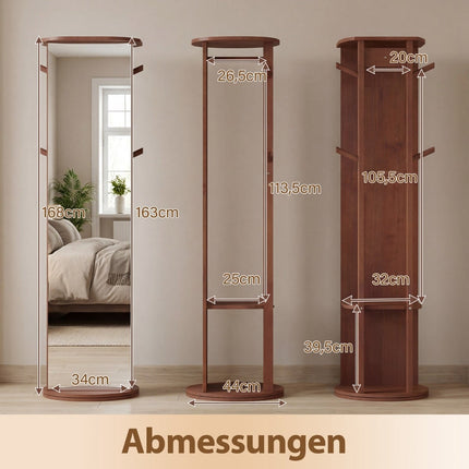 Full-Length Mirror with Rotating Stand, Walnut, 2 Rods