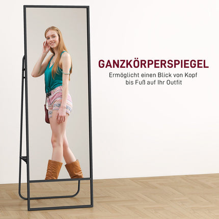Full-Length Mirror with Shelf & Hooks, Black, 157x50 cm