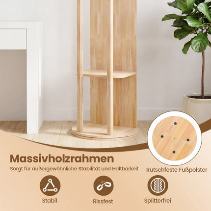Full-Length Mirror with Stand, Rotating Coat Rack, Natural Wood