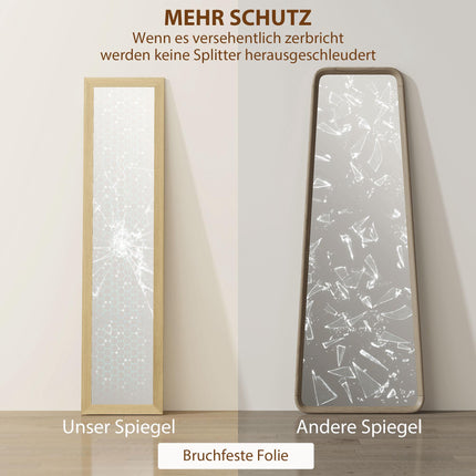 Full-Length Wall Mirror, Oak Frame, 37x40x155 cm