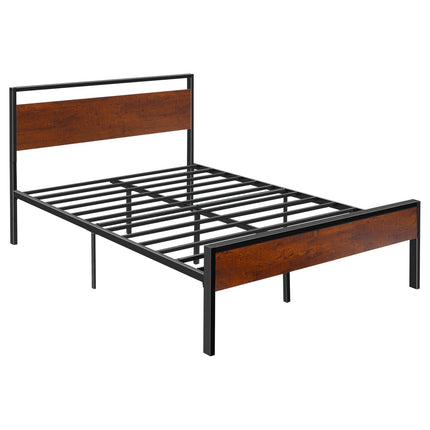 Full Size Metal Platform Bed Frame, Wood Headboard, 12 in Storage