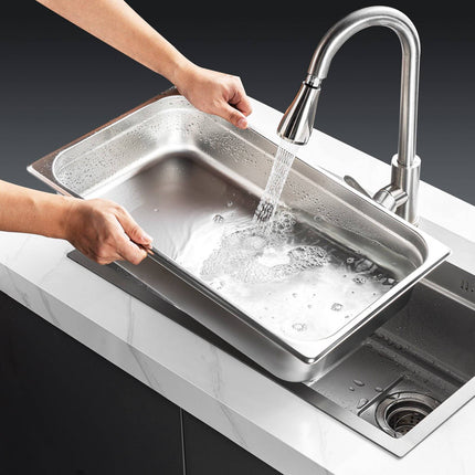 Full-Size Steam Table Pan With Lid, 4-Inch Deep, Stainless Steel