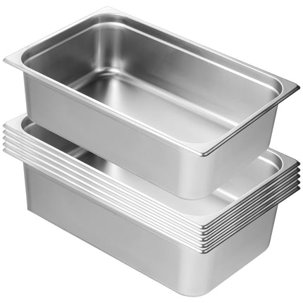 Full-Size Steam Table Pans, 6-Pack Stainless, 6-In Deep