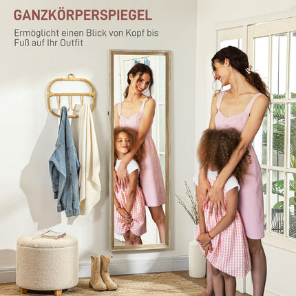 Full-length mirror, MDF frame, shatter-proof film, 162.6 x 53.3 cm, natural wood