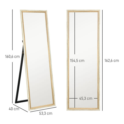 Full-length mirror, MDF frame, shatter-proof film, 162.6 x 53.3 cm, natural wood