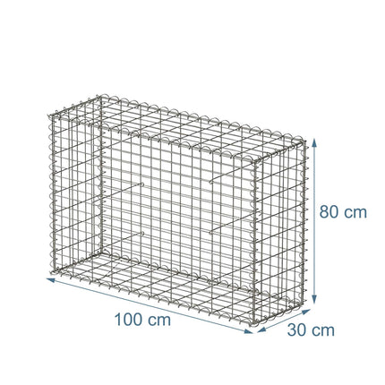 Galvanised Steel Gabion Basket, 100 x 80 x 30 cm