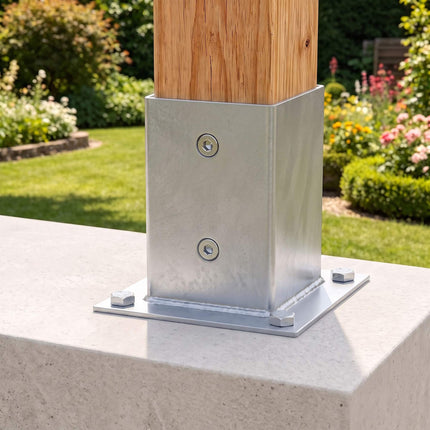 Galvanised Steel Post Supports, 4 Pack – Silver, 90x150 mm