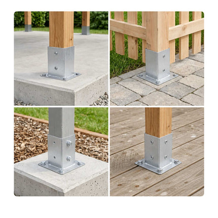 Galvanised Steel Post Supports, 4pc Set – 70x70 mm