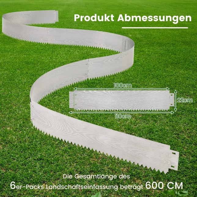 Galvanized Metal Garden Edging, 6-Piece, 110 x 22 cm