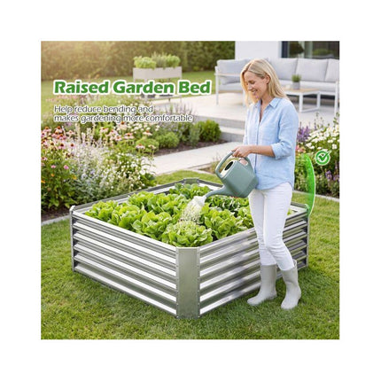 Galvanized Raised Garden Bed 124 x 124 x 44.5 cm, Open Base Planter, Silver